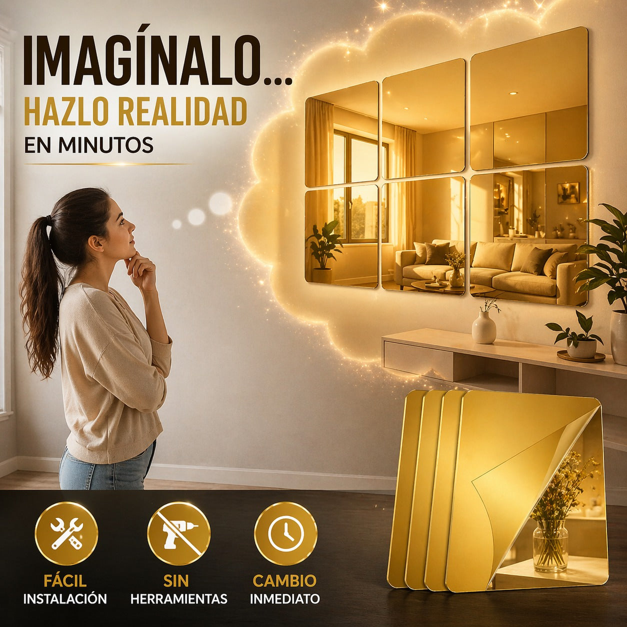 Espejos Dorados decorativos para el hogar X15