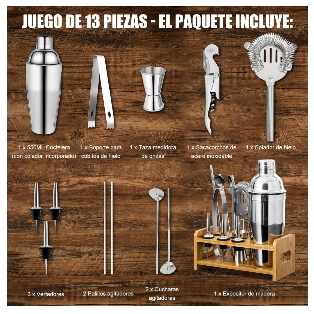 Kit Cocteleria Barman Bar 13 piezas