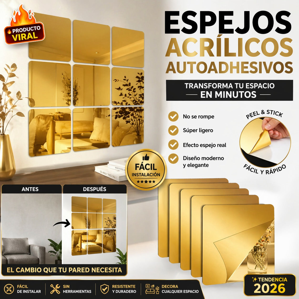 Espejos Dorados decorativos para el hogar X15