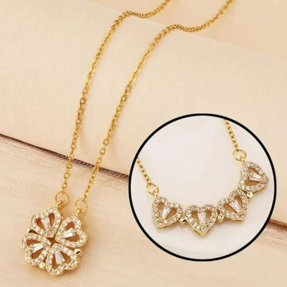 ¡Brilla con Elegancia! Collar 2 en 1  Dorado con Dije Corazones y Trébol + caja de regalo! ¡El Regalo Perfecto!