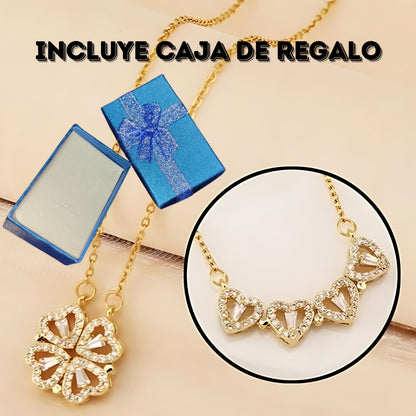 ¡Brilla con Elegancia! Collar 2 en 1  Dorado con Dije Corazones y Trébol + caja de regalo! ¡El Regalo Perfecto!