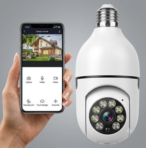Bombillo Cámara WiFi 360° – Vigila tu Hogar Desde Cualquier Lugar