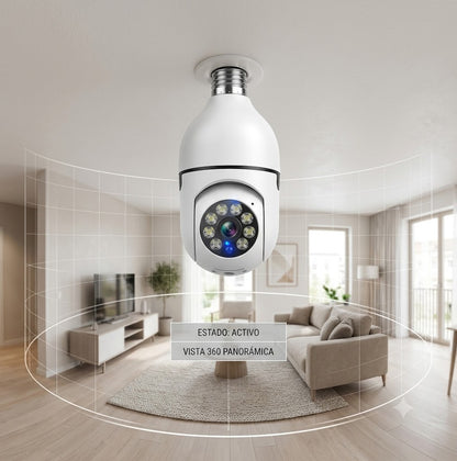 Bombillo Cámara WiFi 360° – Vigila tu Hogar Desde Cualquier Lugar
