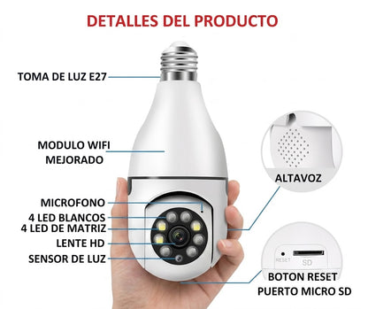 Bombillo Cámara WiFi 360° – Vigila tu Hogar Desde Cualquier Lugar