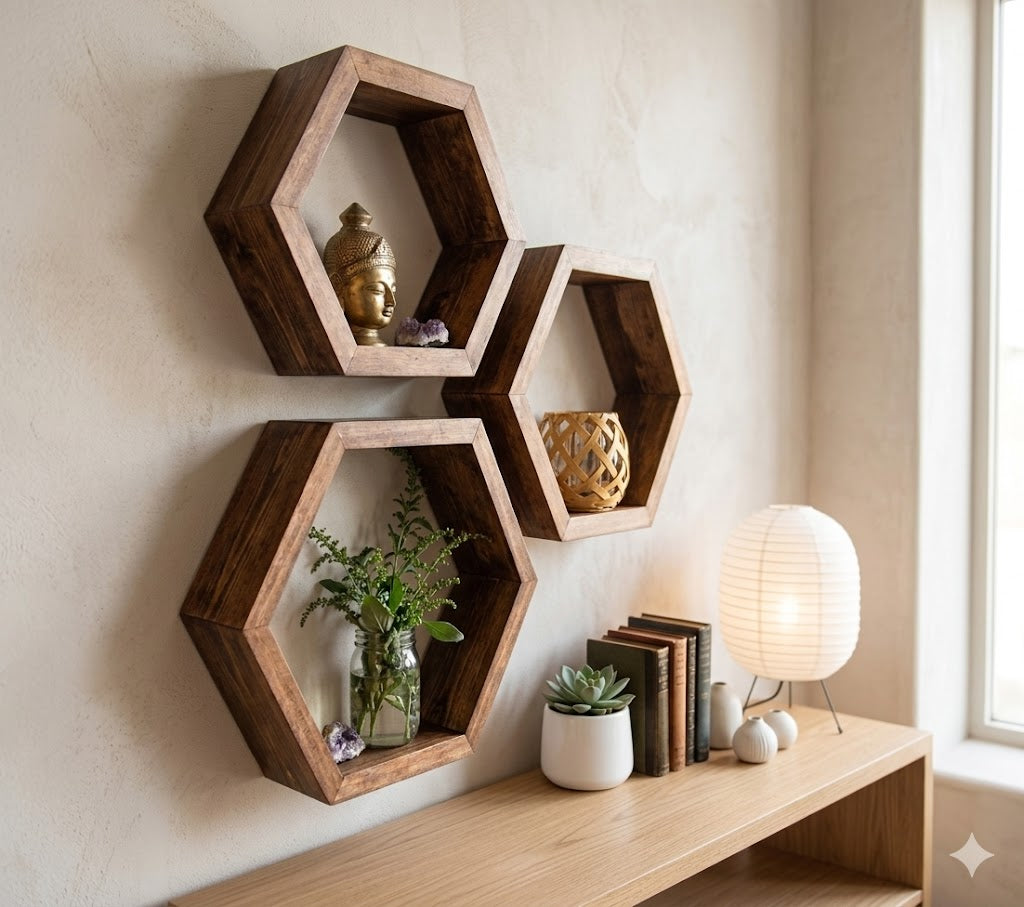 Repisa Hexagonal Para Hogar X3 Unidades